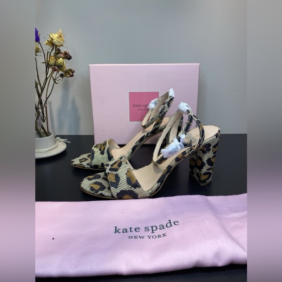 KATE SPADE Odele Leopard Raffia Block Heel Sandals | Size 7.5B | NATURAL NIB - Picture 9 of 9